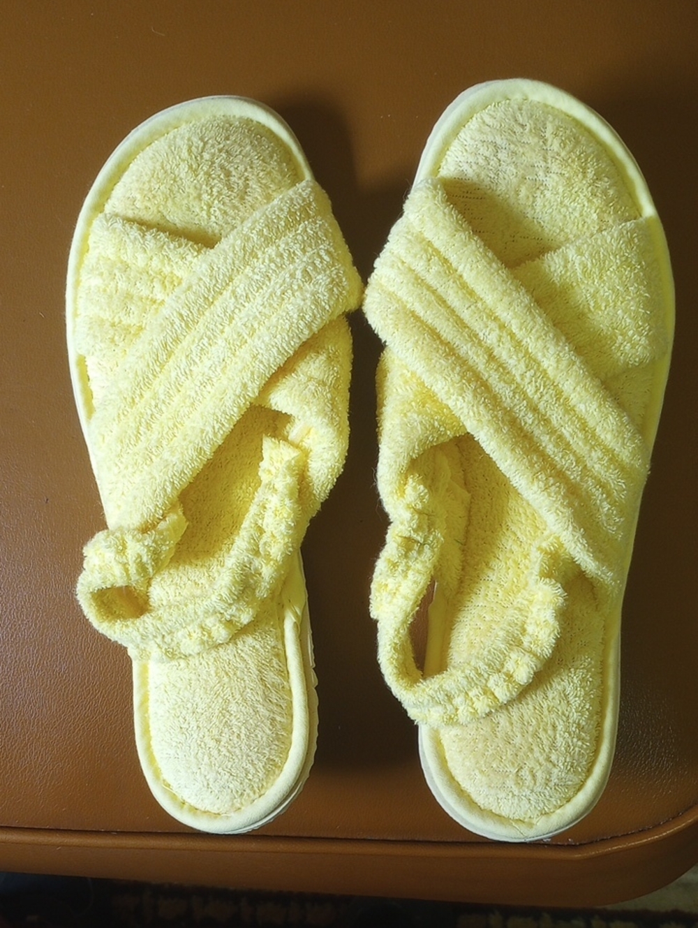 Angel Treads Vintage Retro Pastel Yellow Terry Cloth Slippers, About Size 7